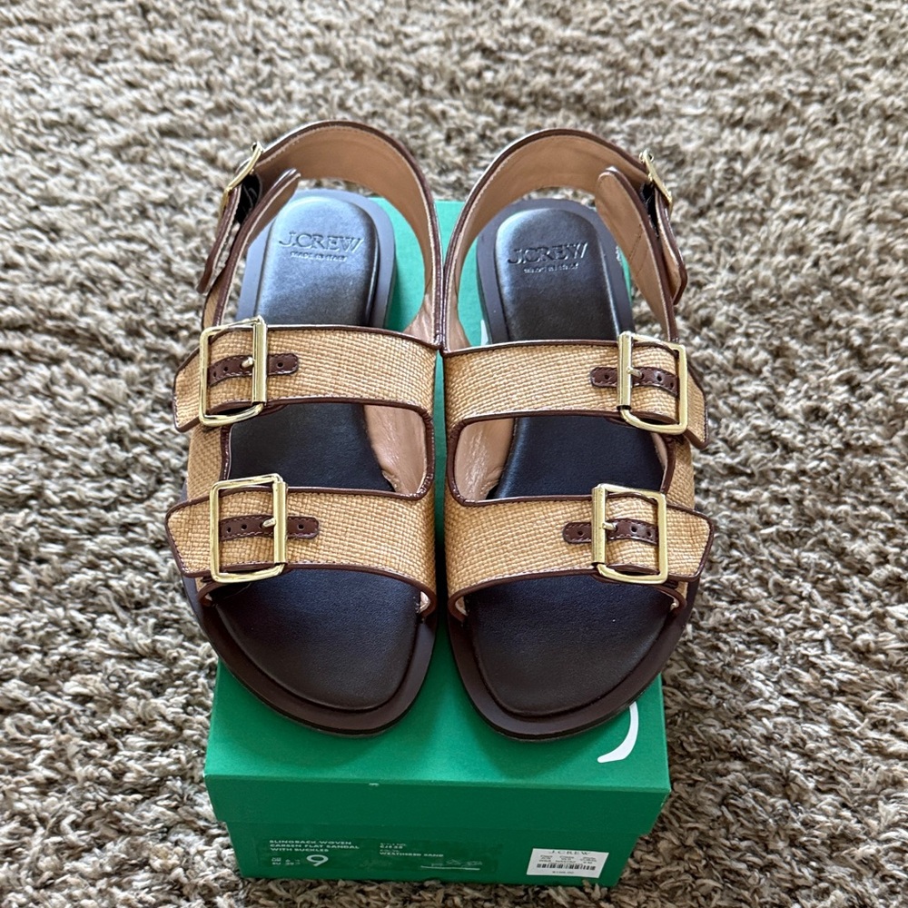 New J.Crew Carson  Made-in-Italy slingback sandals in faux raffia